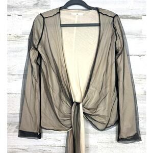 Jarbo Womens M Nude & Black Sheer Cotton Chiffon Tie-Waist Cardigan Dress Blouse